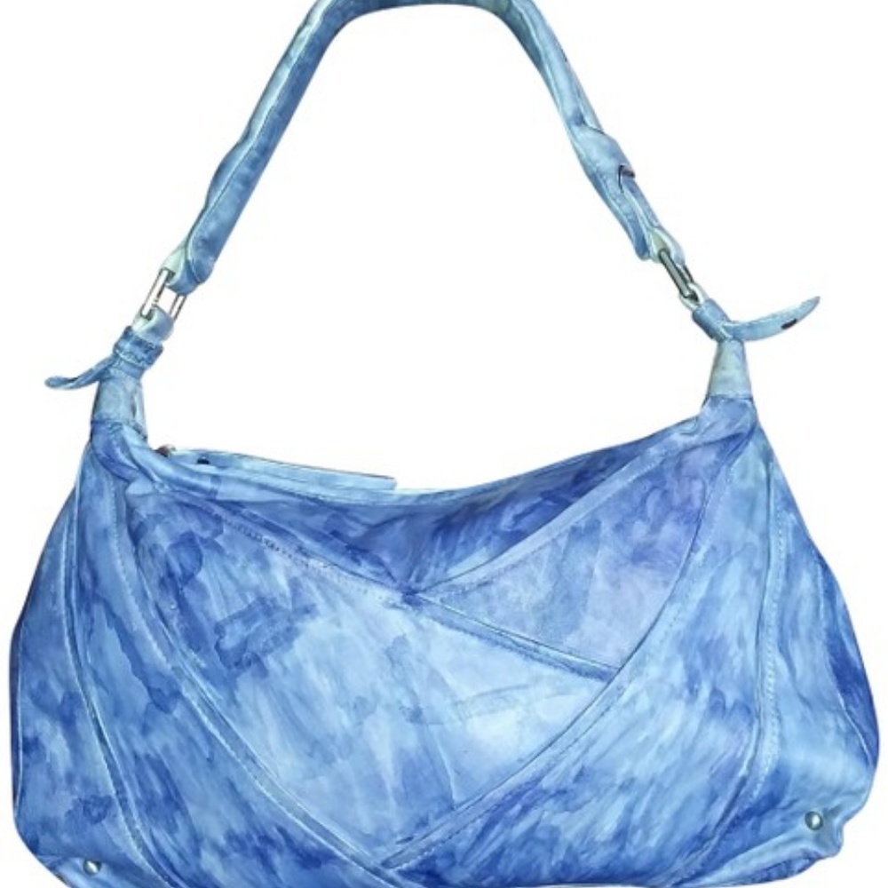Perlina Artisan Painted Blue Leather Shoulder Bag